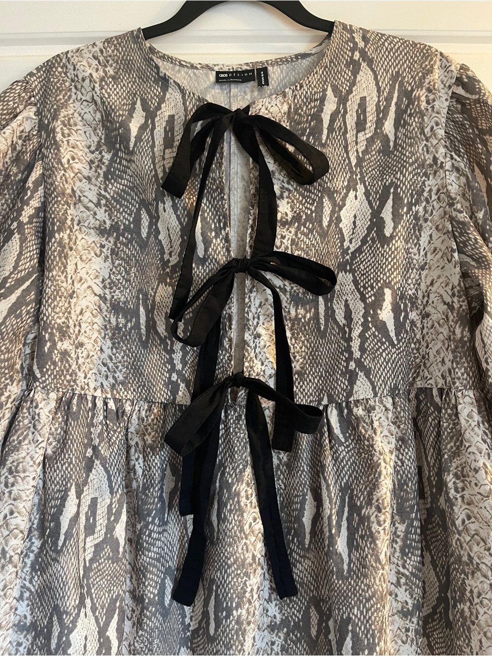 ASOS Snake Print Babydoll Dress with Black Ties - Picture 4 of 8